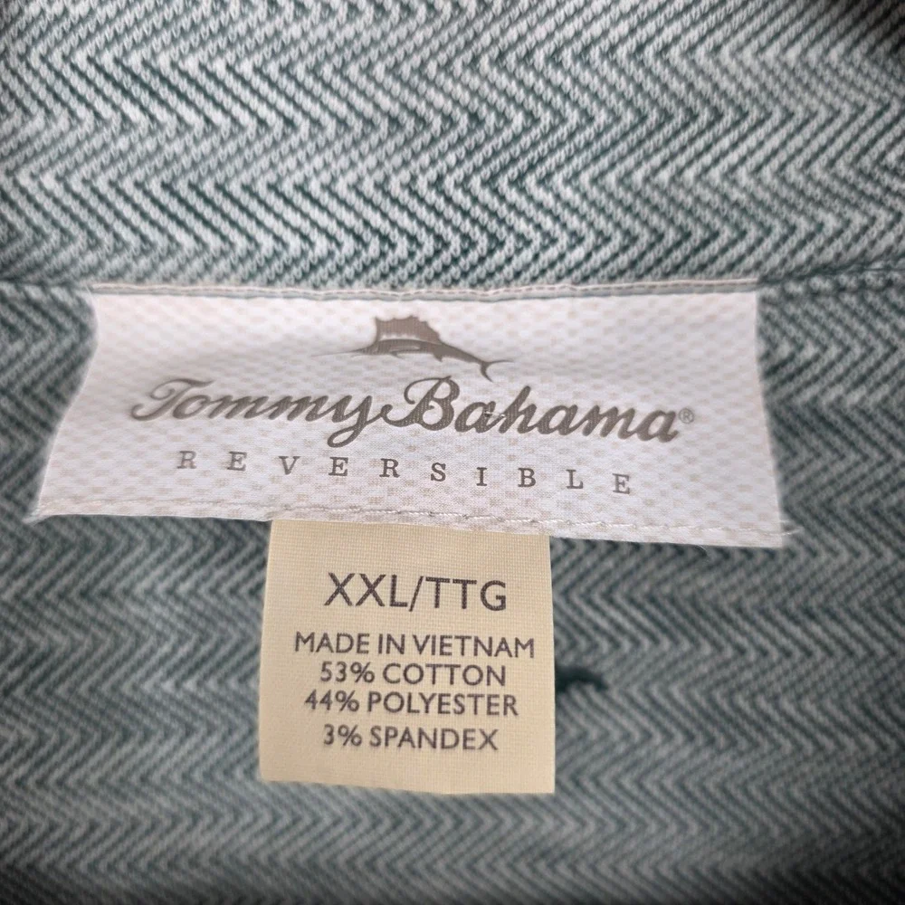 Tommy Bahama Reversible Quarter Zip Pullover Mens XXL Green Herringbone Knit